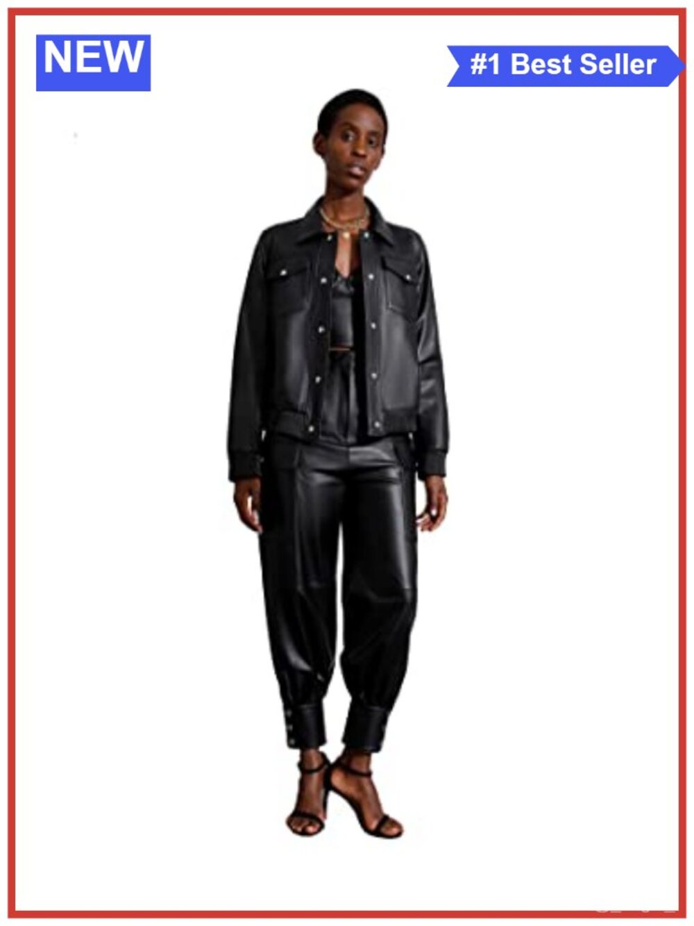 Genuine Leather Jacket Snap Button Front Turn-Down Collar Biker Coat